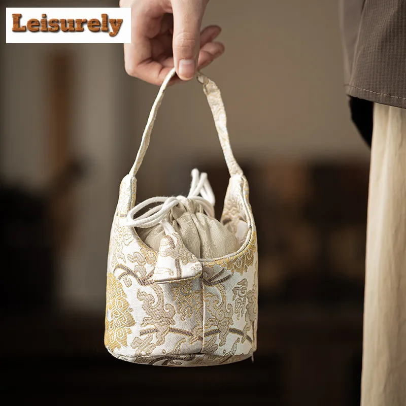 Chinese Brocade Drawstring Tea Cozies Japanese Tea Cozy for Teapot Portable Bag Travel Tea Set Bag Chinese Tea Set Accessories view 6