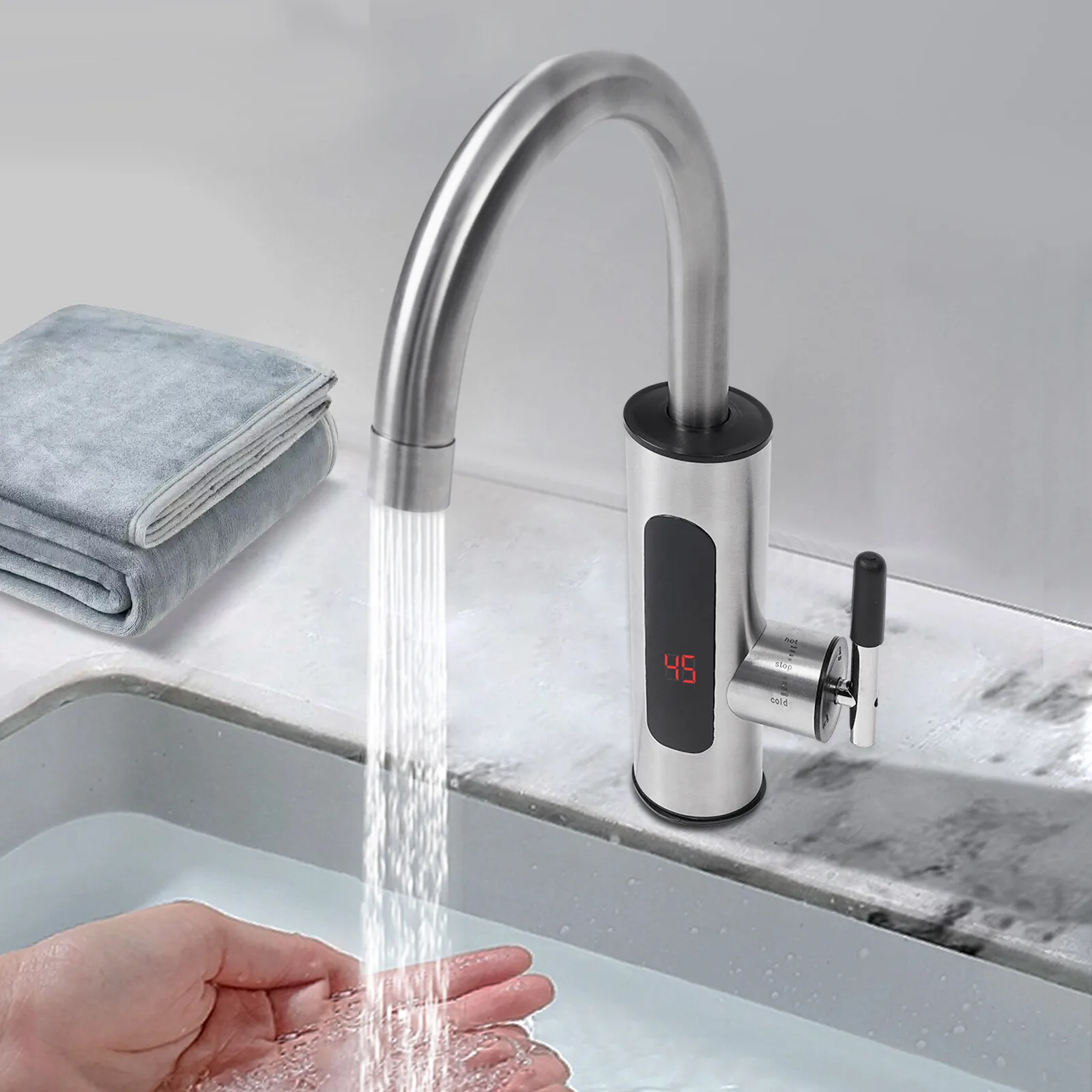 

110V Instant Heating Water Faucet, 3000W Electric Water Heater Faucet, Silver 360° Rotation Electric Heating Faucet 0.15-0.6Mpa
