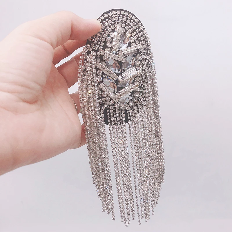 1PCS Fashion Handmade Shoulder Jewelry Tassel Rhinestones Epaulettes Clothing Accessories Brooch Epaulet Shoulder Brooches Gift