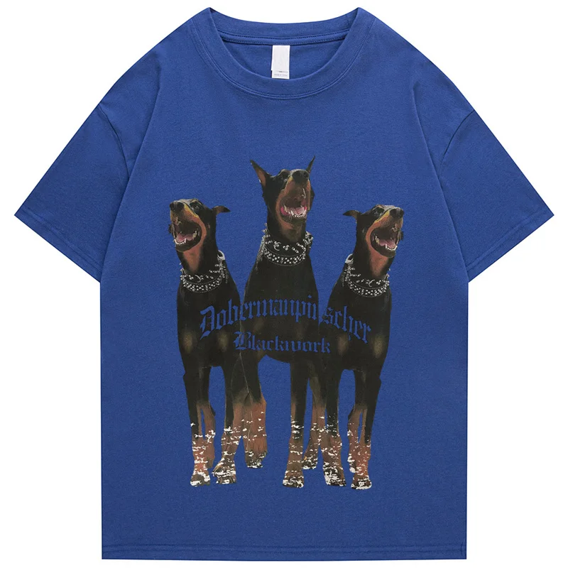 Mens Oversized T Shirt Streetwear Hip Hop Rottweiler Doberman Print Tshirts Harajuku Casual Cotton 2022 Summer Short Sleeve Tees