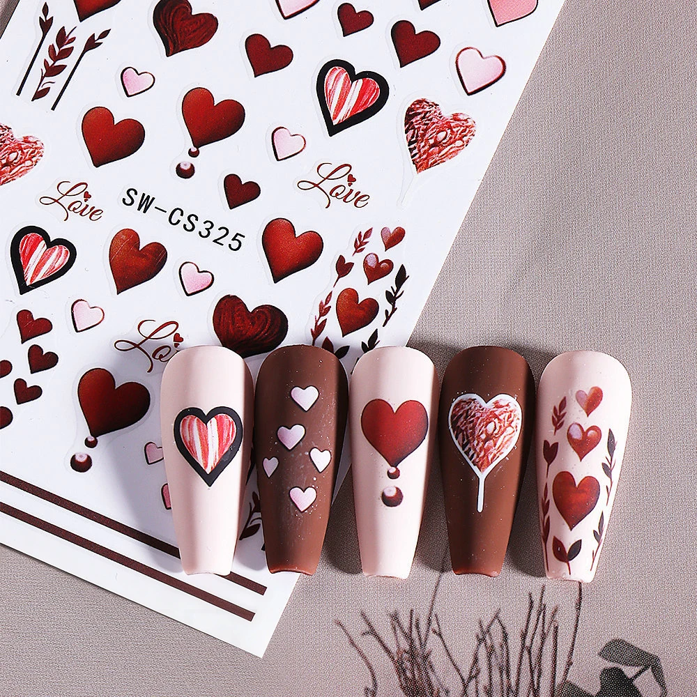 1 قطعة ثلاثية الأبعاد القرمزي الحب القلب مسمار الفن ملصقات لعيد الحب العميق الأحمر القلب المشارب الحب بالون تصميم مسمار زينة لوازم #3