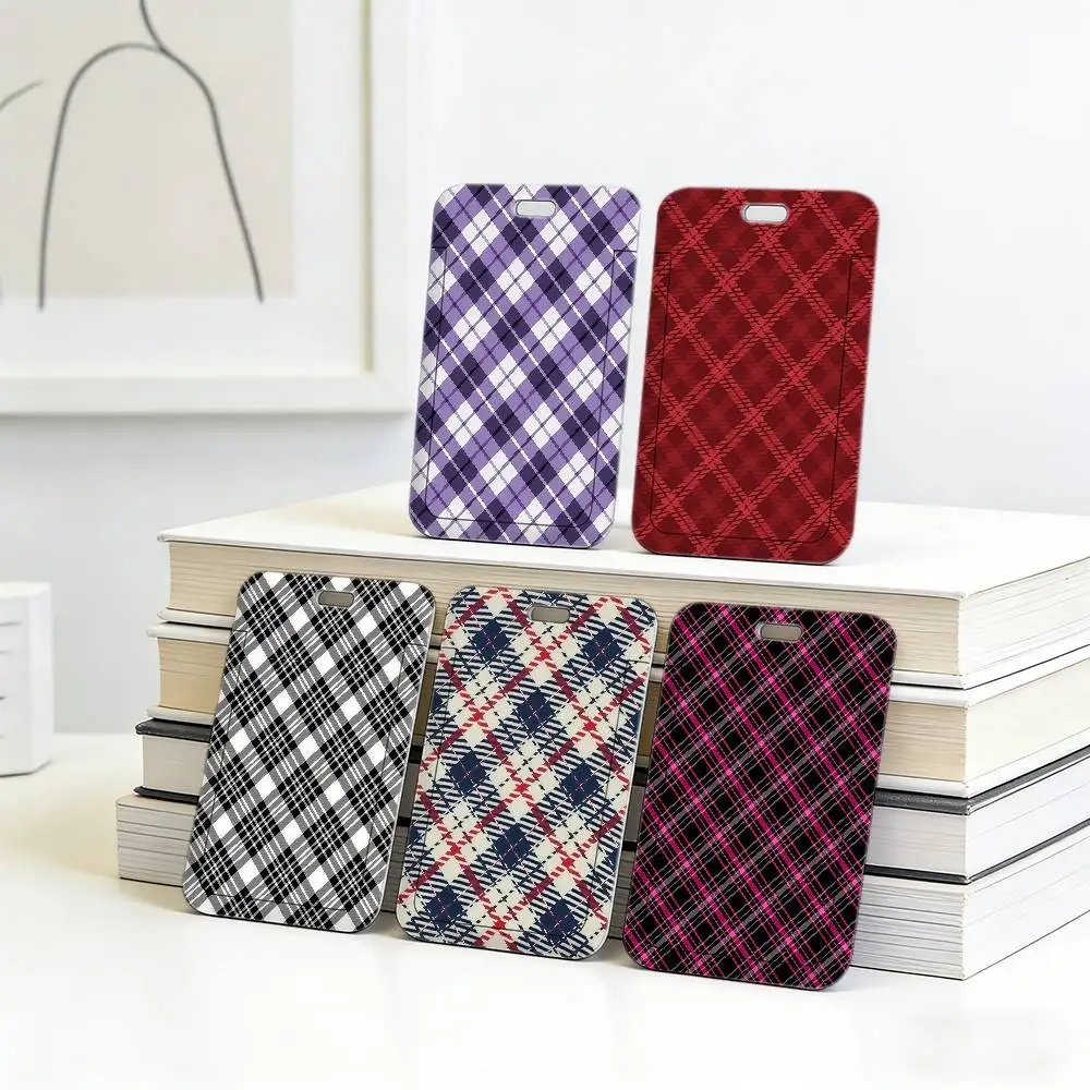 Retro Plaid Premium ID Badge Holder with Neck Strap, Durable Card Cover Lanyard for Employee Work Pass, Office.