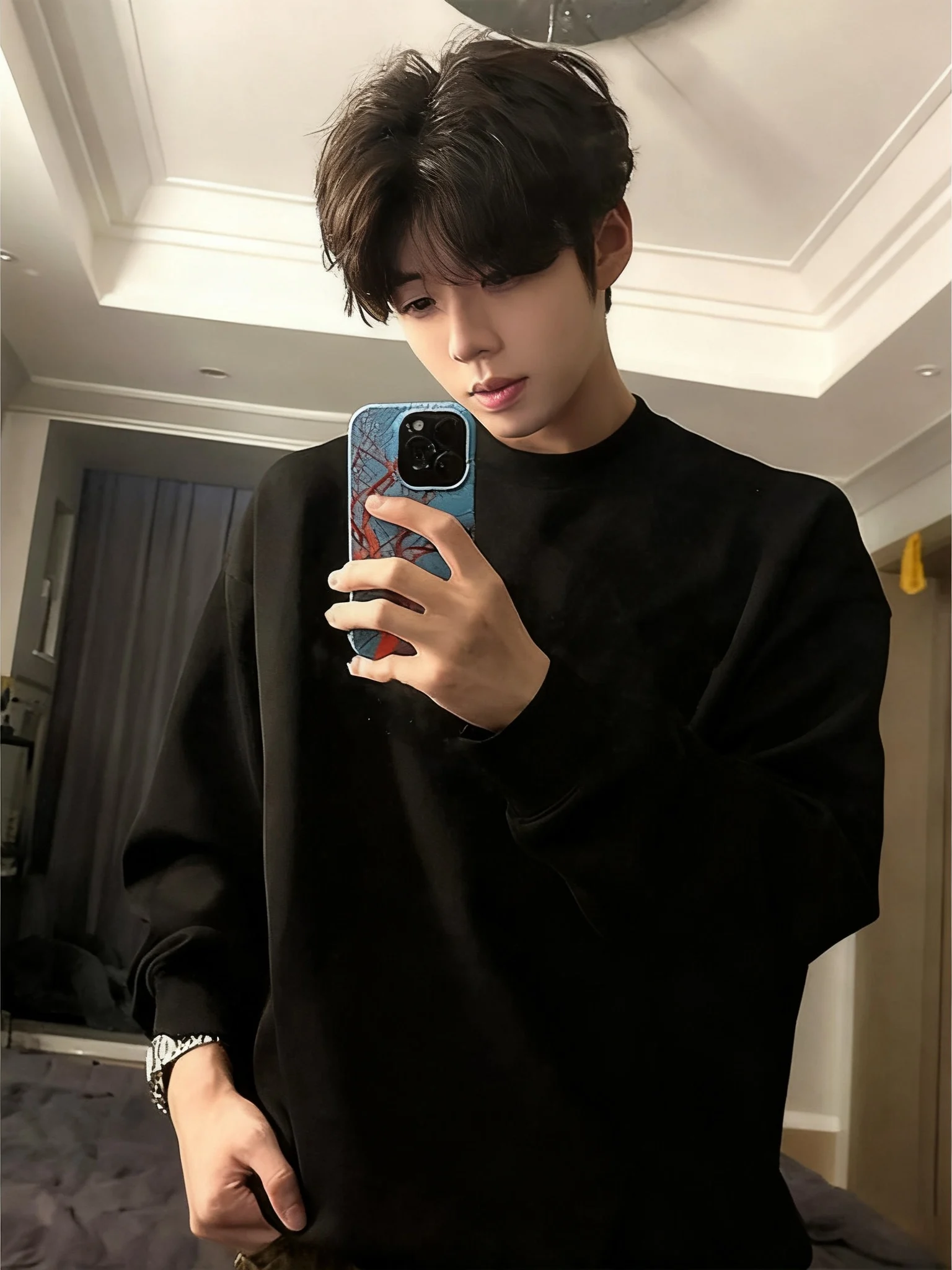 Heavyweight Long Sleeve T-Shirt Men's Autumn Winter Fleece Lined Thickened Base Layer Shirt Cleanfit Hoodie Shoulder Width Re...