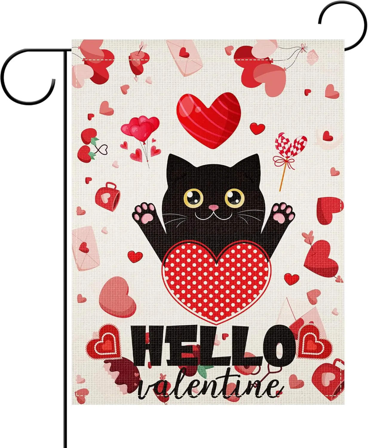 Valentines Day Garden Flag, Cute Black Cat Heart Garden Flags for Outside, Sweet Love Holiday Yard Porch Lawn Decor (12