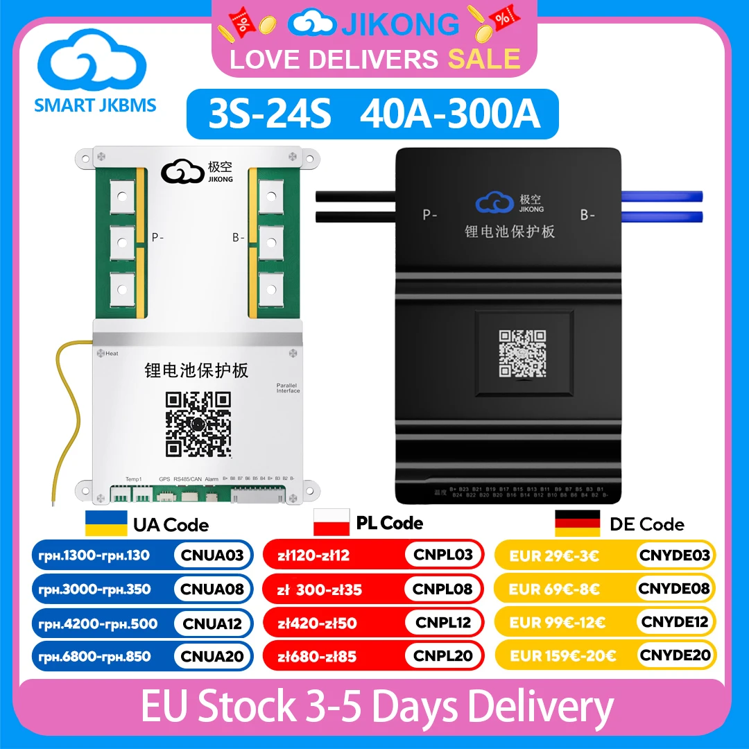 JK BMS 4S~24S Smart BMS z BT RS485 CAN Heat 0.4A~2A Active Balance BMS dla LiFePo4 Li-ion LTO Battery Pack 40A~200A JKBMS