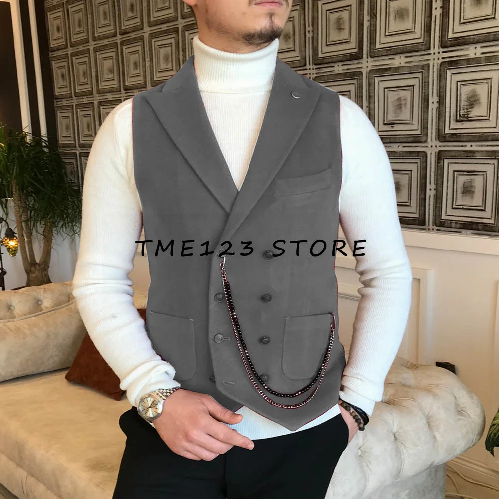 Men's Suede V-neck Single-breasted Casual Business Vest Suit Male Steampunk Cufflinks Elegant Suits Man Dress Vests Formal Gilet