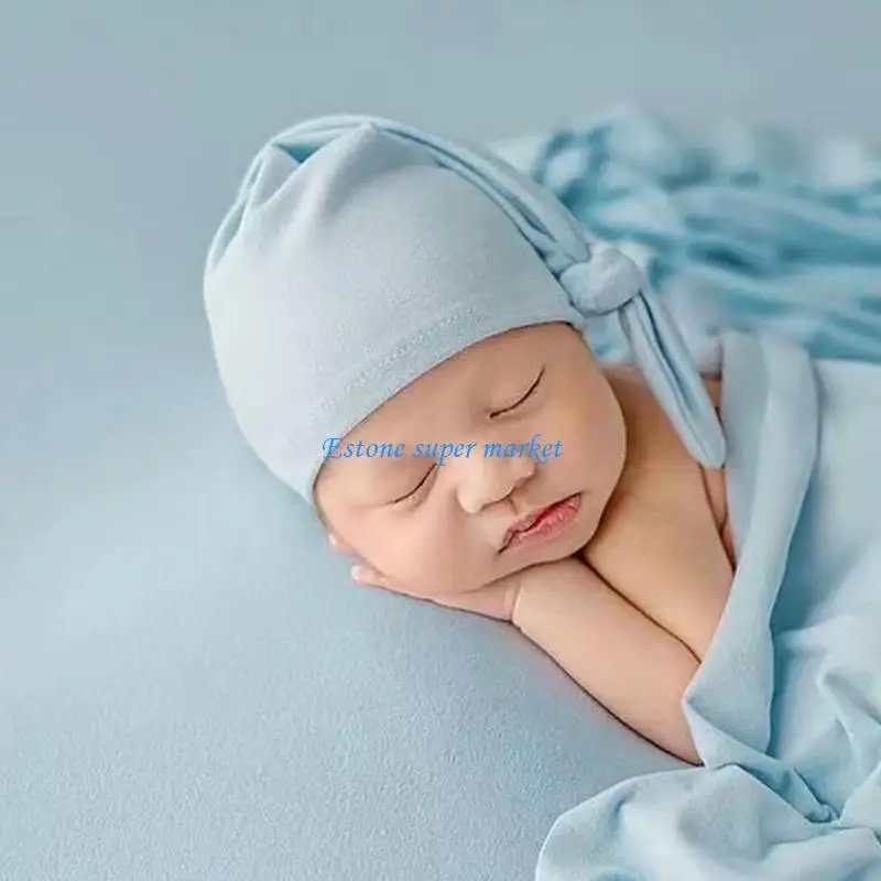 

090B Long Tail Bonnet Hat Newborns Ear Protections Soft Breathable Baby Knotted Hat