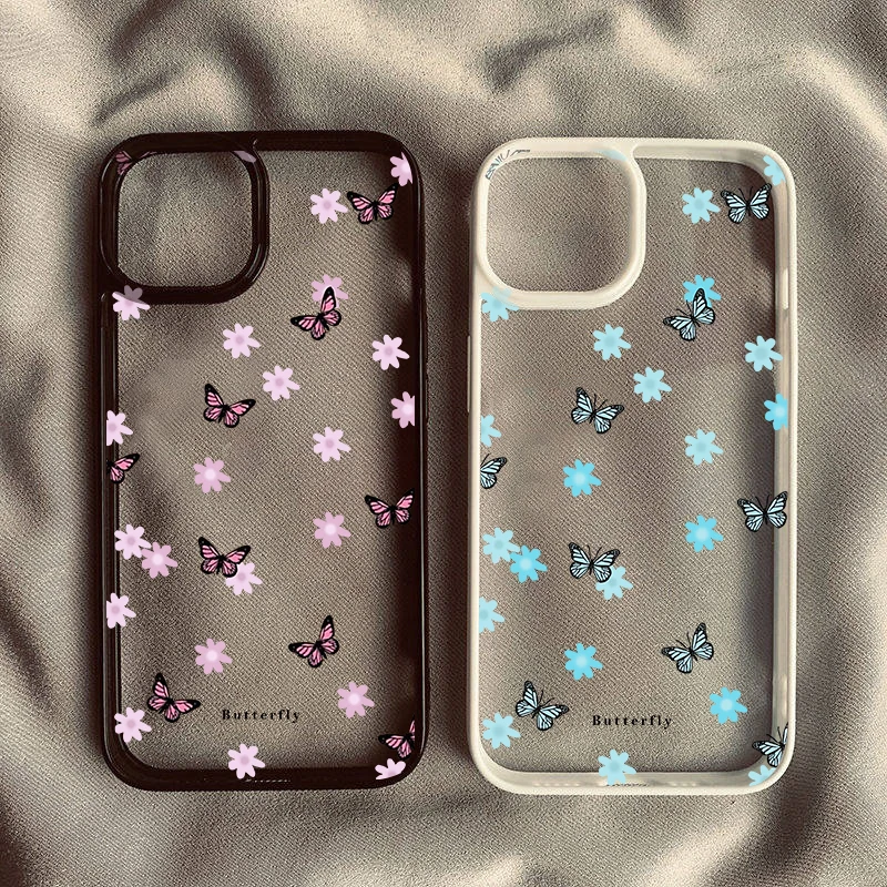 Cute Cartoon Butterfly Printed Case for IPhone 15 14 Pro Max 11 13 12 Mini 7 8 Plus SE 22 X XR XS Clear Hard PC Cover Coques