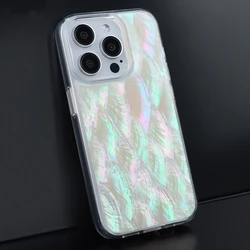 Iridescent Mica Shell pattern iPhone15 pro max phone case Ins-Style cell phone bracket Internet celebrities gradient color
