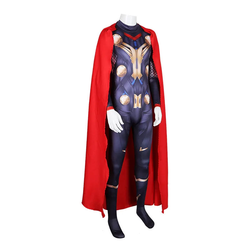 Movie Thor Cosplay Costume Superhero Adult Unisex Jumpsuit Cape Set Halloween Party Cosplay Bodysuit + Cape Set