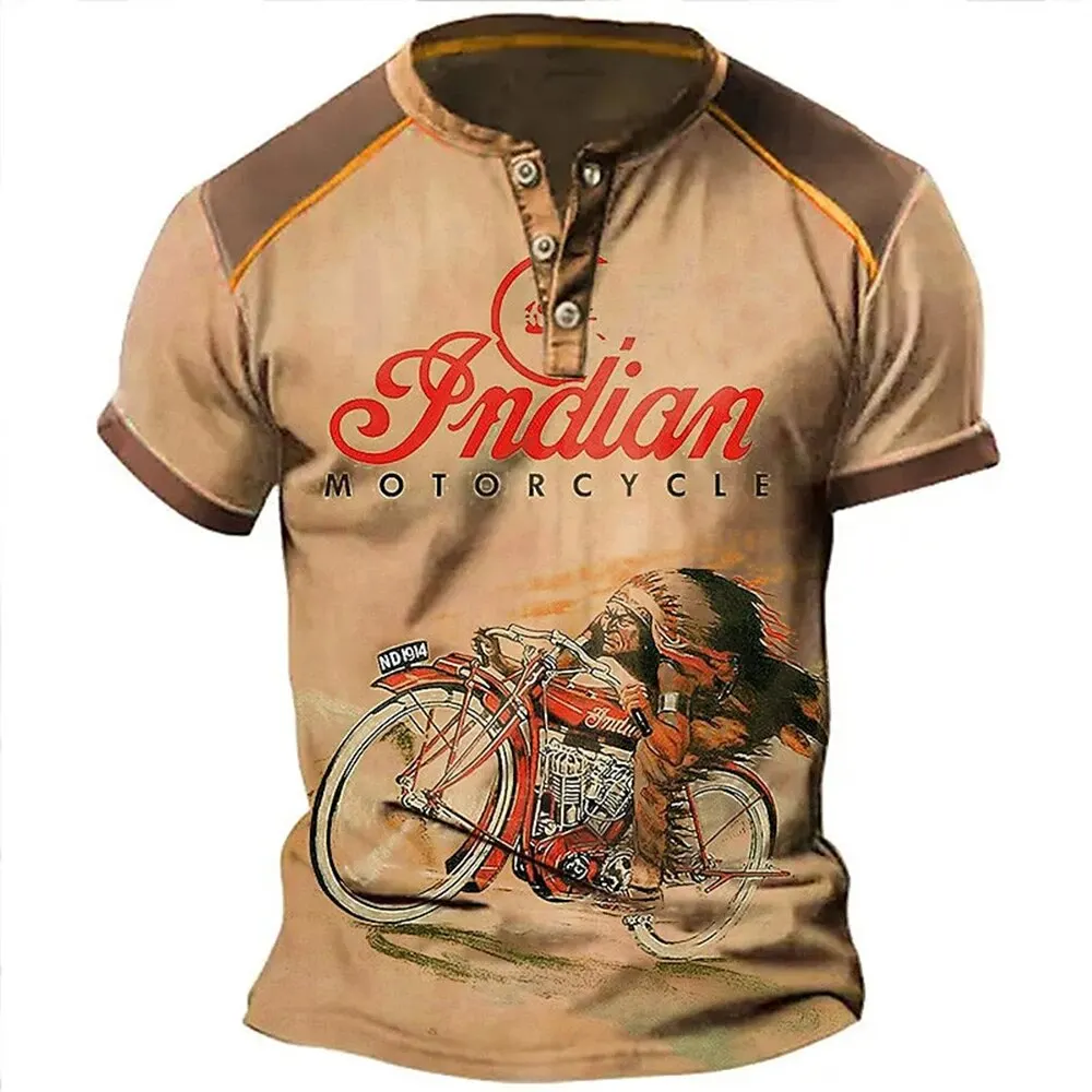 Men's short sleeved Henry shirt, vintage motorcycle clothing T-shirt, casual street, new top for 24 years, sizes S to 5XL