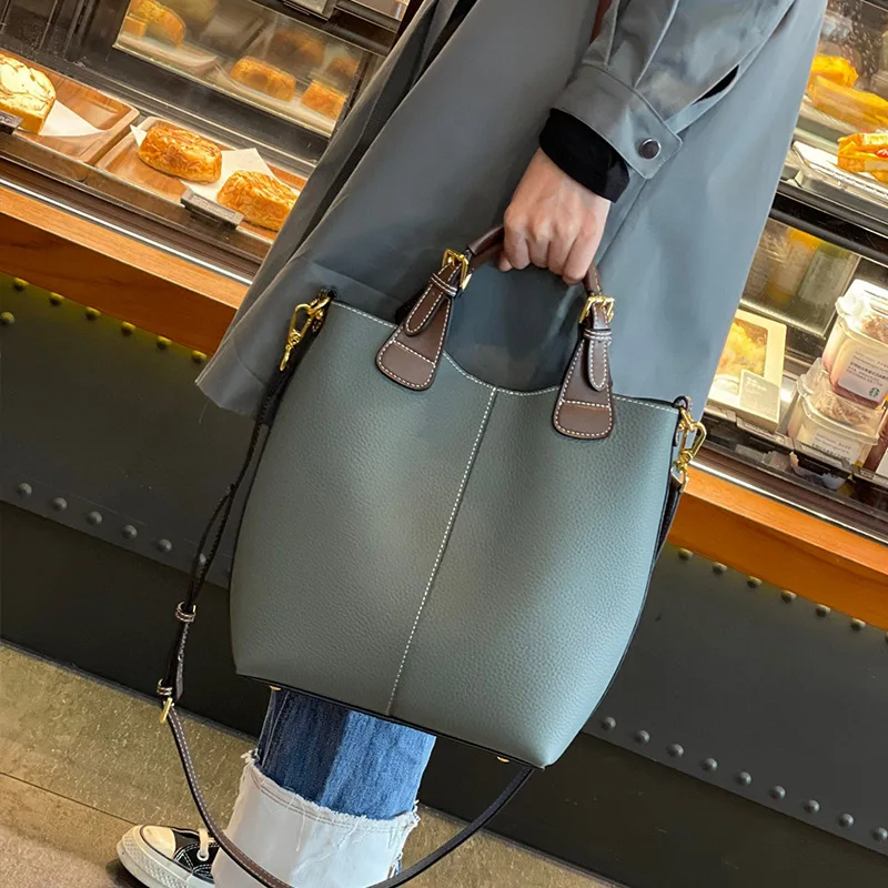 

Cow Leather Bucket Women's Bag Trendy Small Explosion Style High-end Real Leather Female Shoulder Bag Women 2022 Designer Luxury