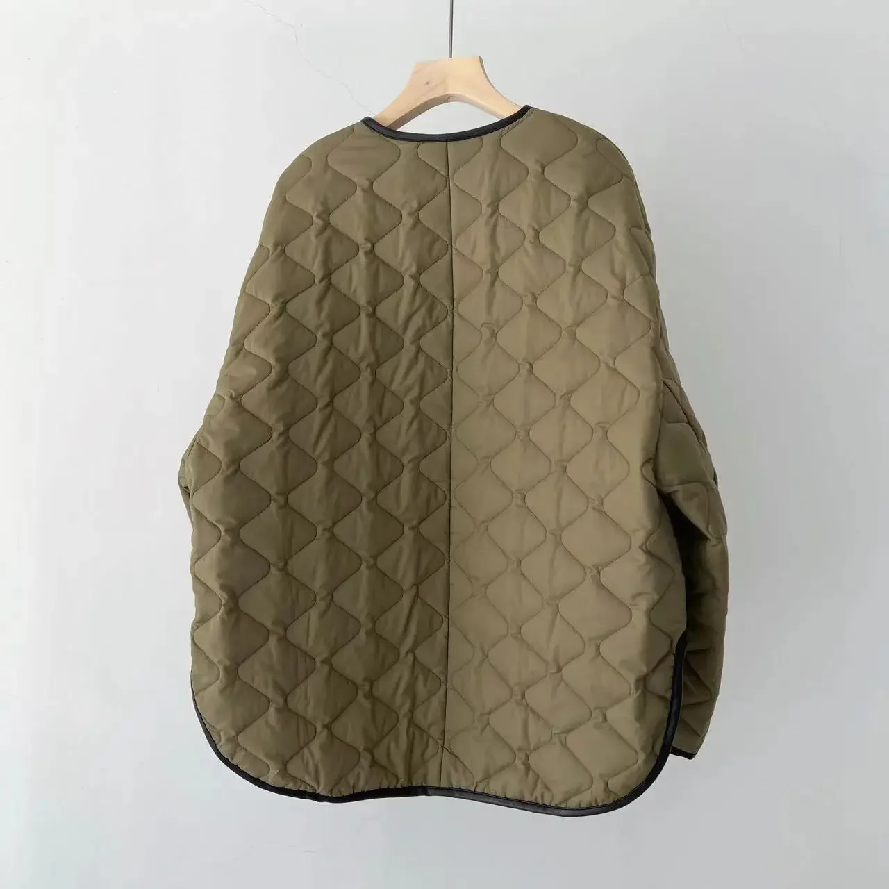 Rhombus Plaid Silhouette Padded Jacket Front Long Back Short Jacket Army Green Padded Jacket Women Parkas