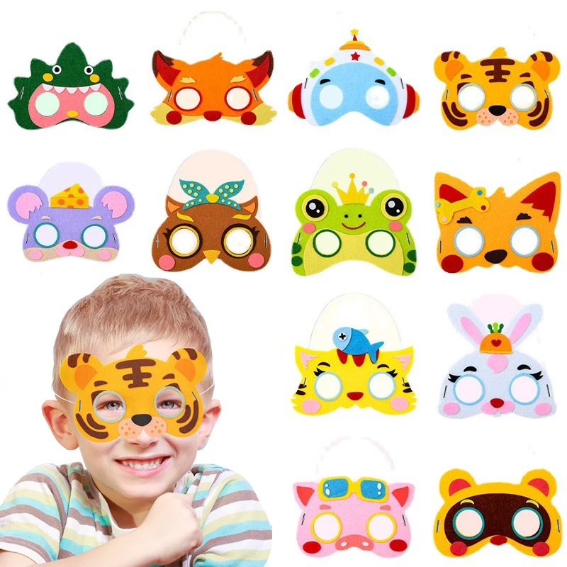 

3Pcs Cartoon Animal Mask Handmade Parent-Child Interactive Toy DIY Art HandiCrafts Kindergarten Performance Prop Kids Gift