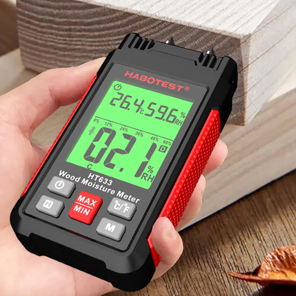 

Digital Moisture Meter Temperature Portable Humidity Tester Detection Quick Hygrometer Timber LCD Display Cement