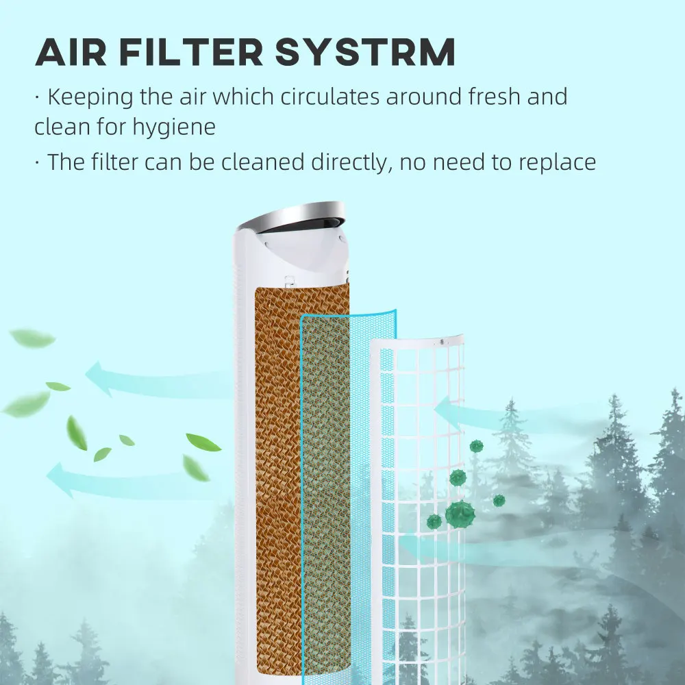 40 "مبرد الهواء التبخيري مروحة مكيف الهواء المحمولة المنزلية 3 سرعات 8H الموقت مع جهاز التحكم عن بعد 3 في 1 مروحة تبريد الثلج