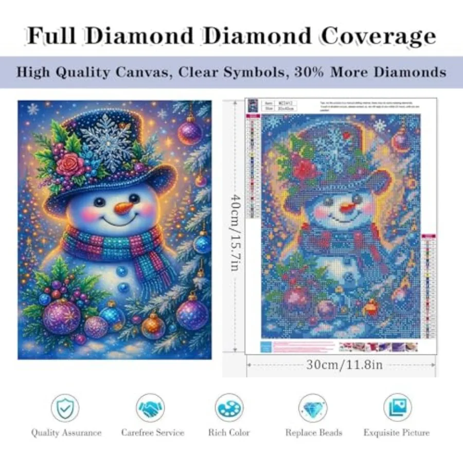 Christmas Diamond Art Kits for Adults - Snowman Diamond Painting Kits for Adults Beginners, 5D DIY Full Drill Gem Art Kits Pain