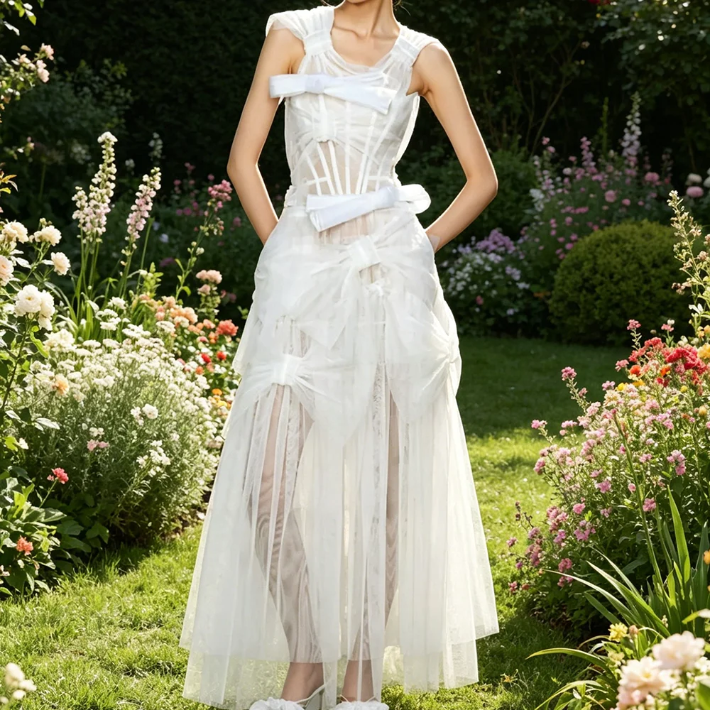 Elegant Irregular Collar Ruched Bow Sleeveless A-Line Bride Wedding Dresses Bridal Gowns Customized
