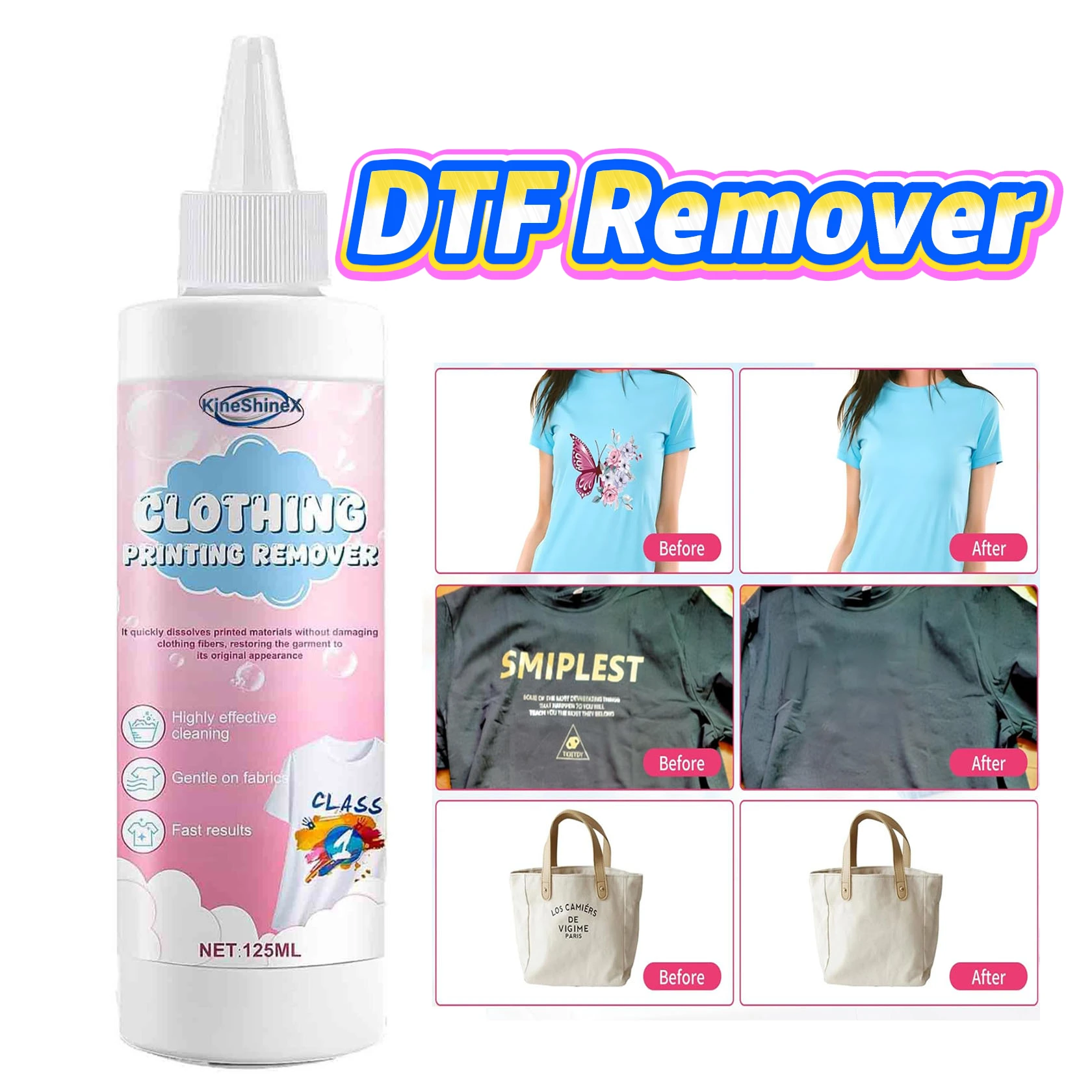 

DTF Print Remover Sticker Liquid Print Remover Clothes Adhesive Letter Sticker DTF Textile Shirts Remover Liquid Solution Kits