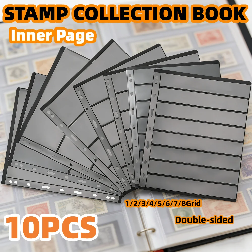 Livre de collection de timbres à 9 trous, fond noir, format double face, pages intérieures à feuilles mobiles pour collection de timbres