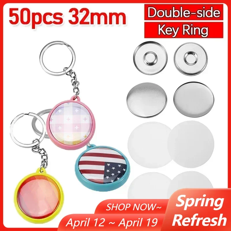 

50 шт., 25 мм, 32 мм, 37 мм, двухсторонний брелок, детали для значка, пуговицы, детали для изготовления круглых значков «сделай сам», подвеска, брелок