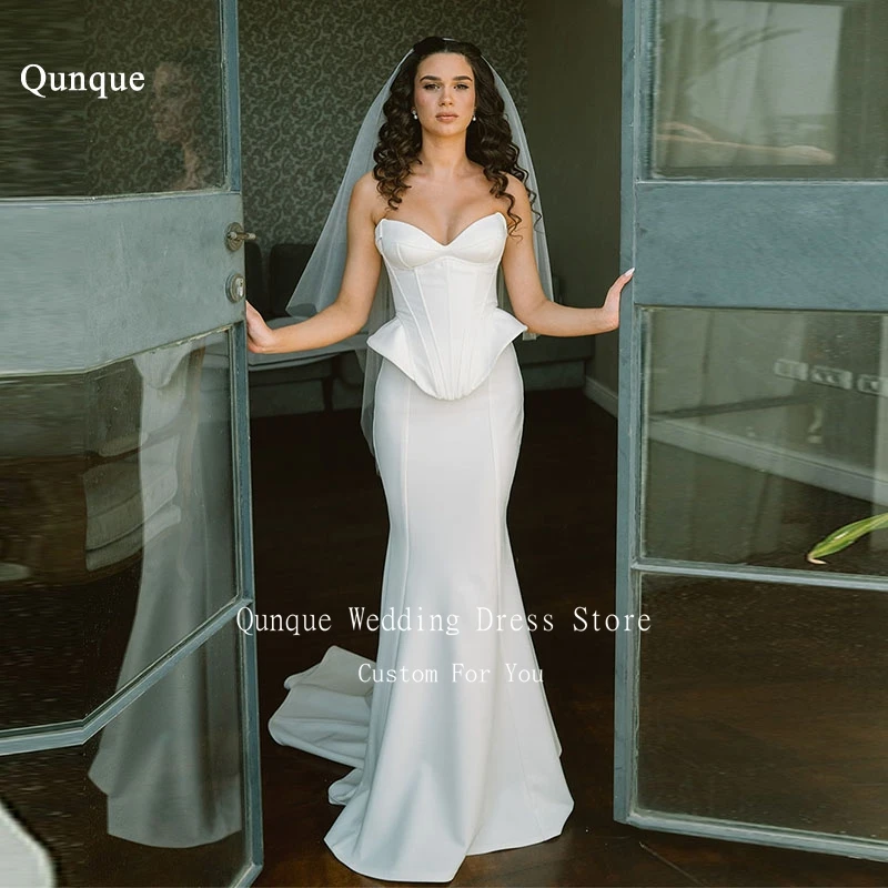

Qunque Elegant Long Wedding Dresses Sweetheart Fishbone Court Train Mermaid Brides Dress Women Vestidos De Novias Customized