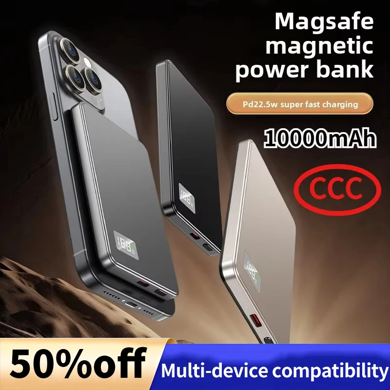 

CCC 10000mAh Ultra Thin 3-1 Magnetic Power Bank Fast Charging with Built-in Cable for Rechargeable Watches and Earph PD 22.5W