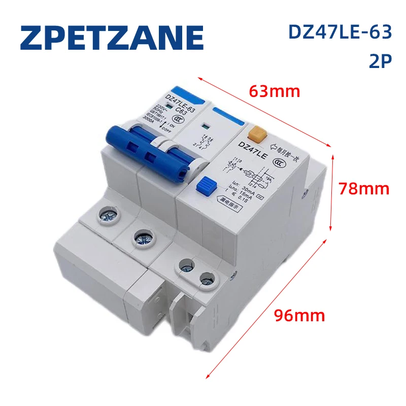 DZ47LE-63 2P MCB Household Miniature Circuit Breaker Air Switch With Leakage Protector Three-phase Main Gate