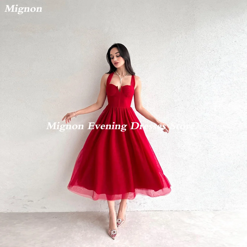 

Mignon A-Line Prom Gown Crossed Straps Ruffle Evening Formal Sweetheart Satin Tea-Length Elegant Party Dress for Women 2023