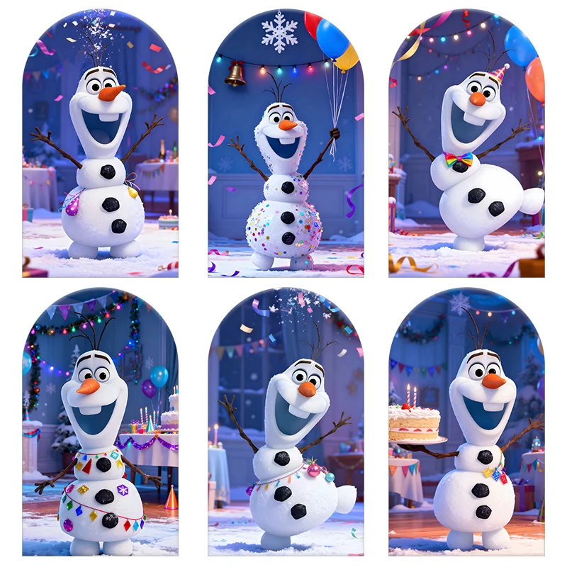 

Colorful Snowman Olaf Frozen Arch Backdrop Cover Spandex Fabric for Child Girl Birthday Party Baby Shower Background Decortio