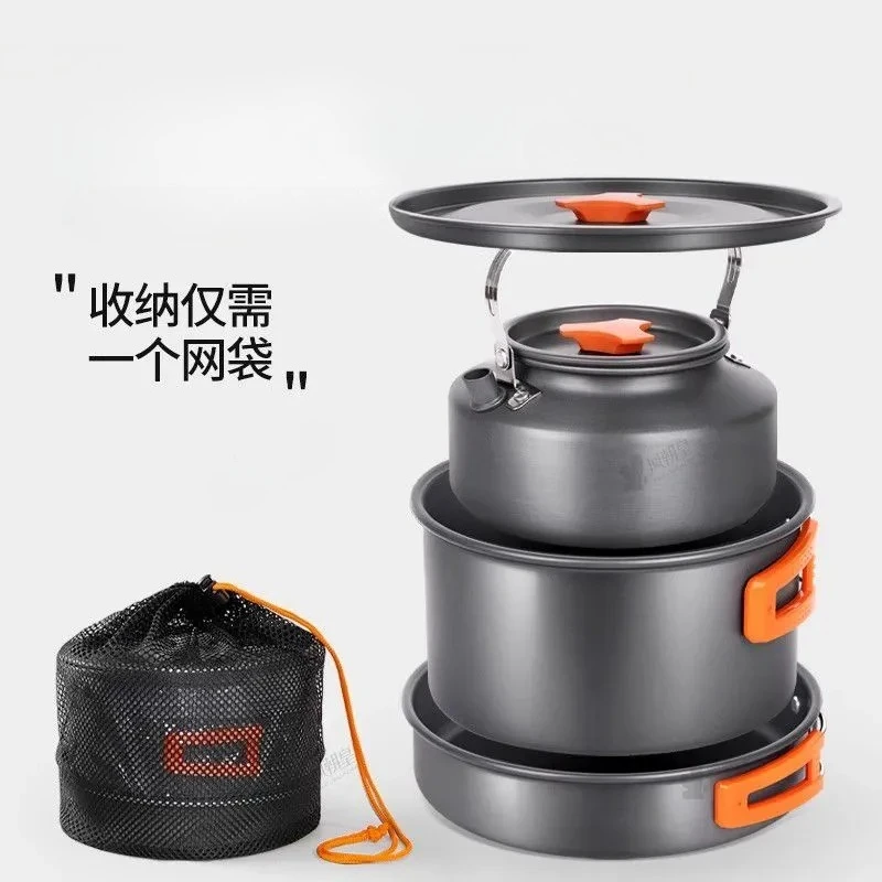 Camping Cookware Set, Lightweight Pot Set with Mini Stove and Fork-spoon Set Suitable for Backpacking, Hiking, and Picnics.