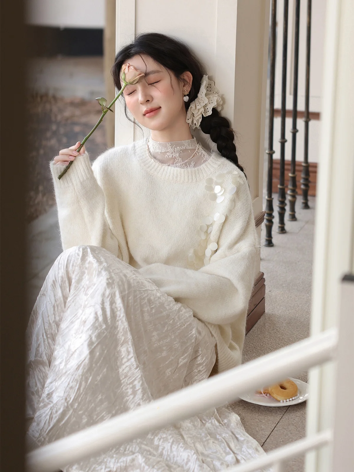 

Warm Lazy Aosphere Fem Sweater Light Tawny Loose Knitted Top Sweet Sle Winter Faion Women's Long Sve round Ne