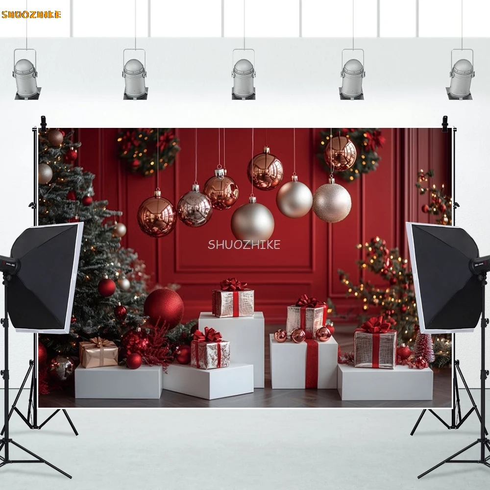 Christmas Photography Backdrop 2024 Gifts Gingle Bells Xmas Tree Gifts Baby Kids Portait Photocall Background Decor Photostudio