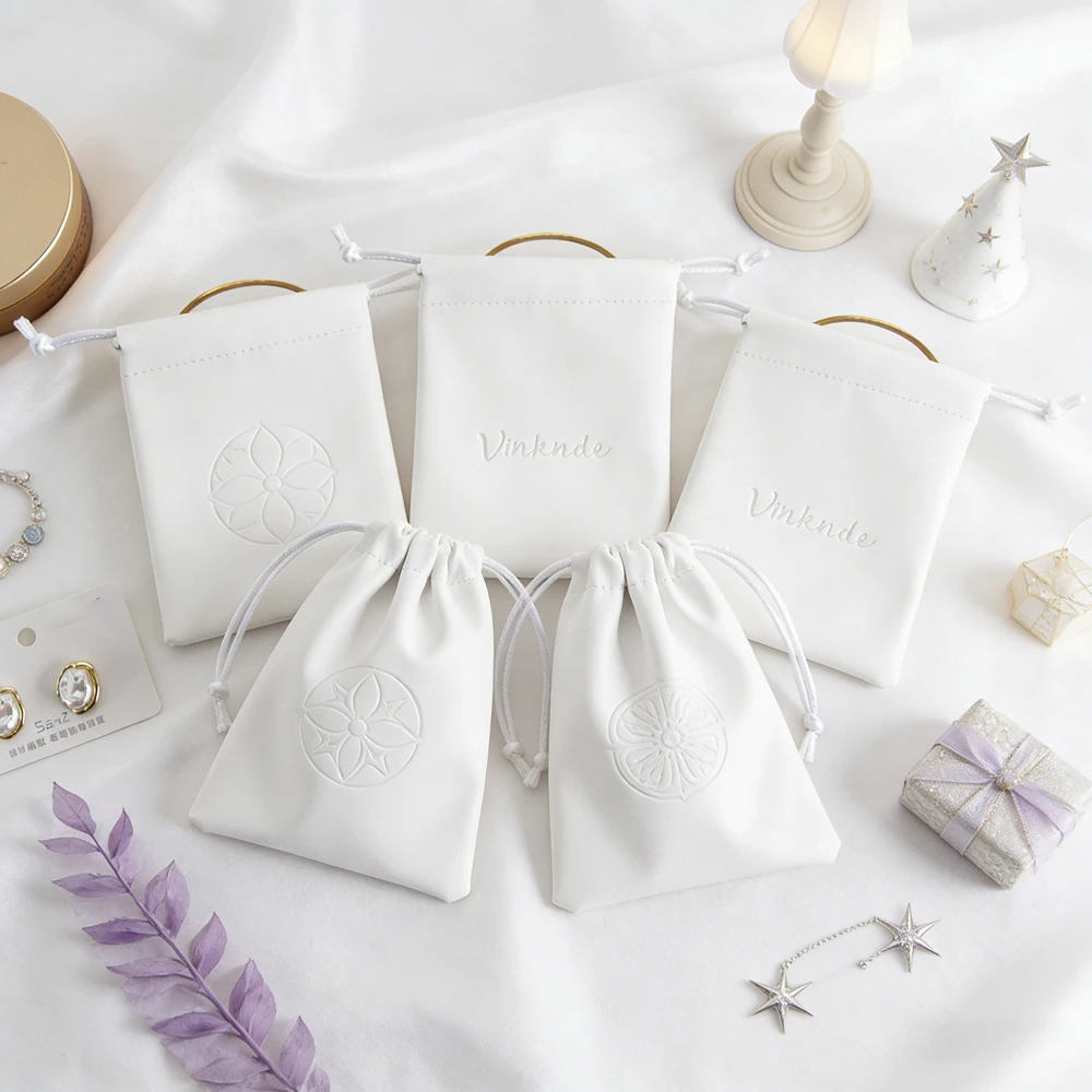 

Персонализированный кожаный мешочек из ПУ с тисненым логотипом, розовый, на шнурке, для украшений, роскошный водонепроницаемый дорожный косметический мешочек для макияжа и парфюмерии