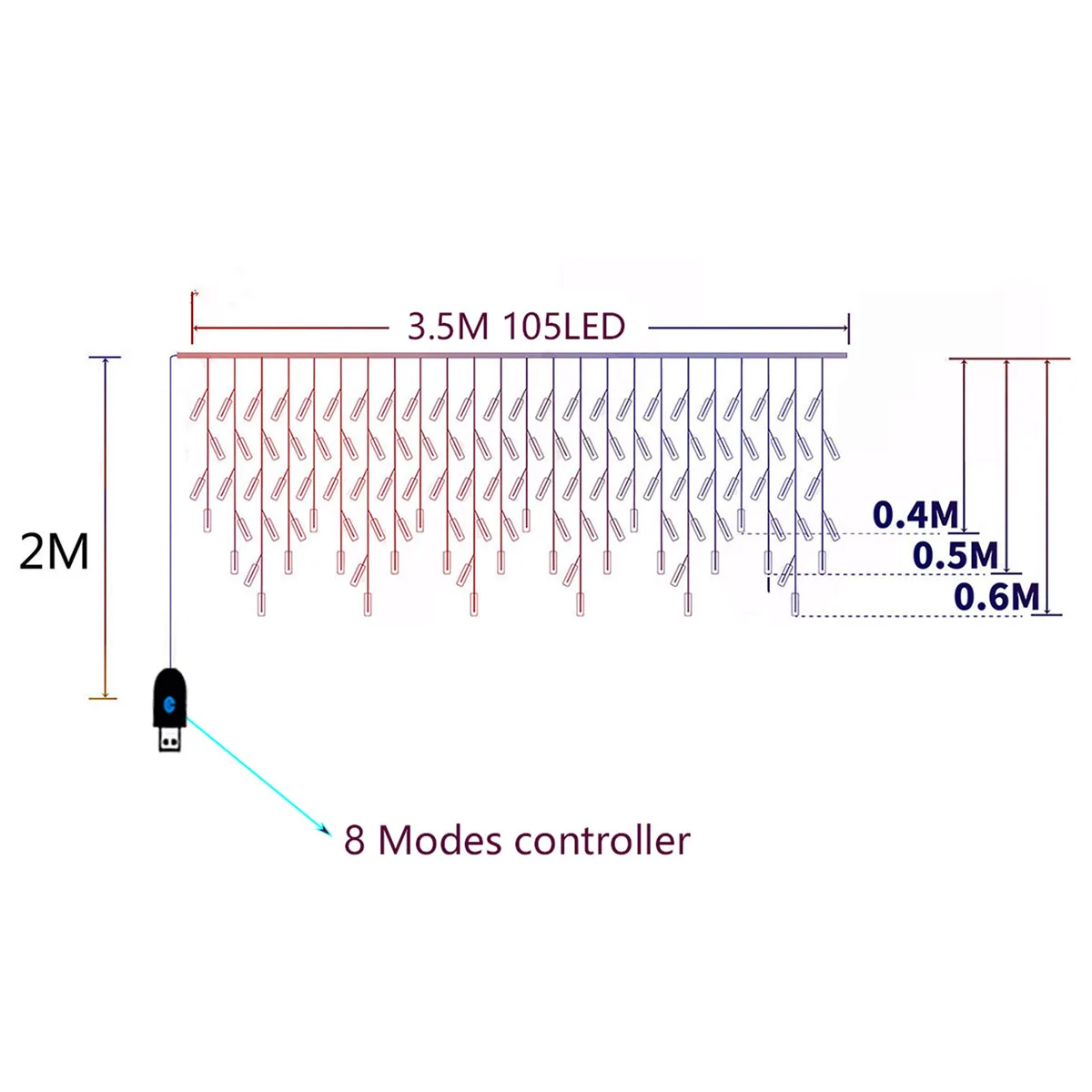 3.5 متر 105LED سلسلة أضواء الهالوين USB بطارية تعمل بالطاقة الأرجواني جليد الجنية أضواء للحزب عيد الميلاد حديقة ديكور الهالوين