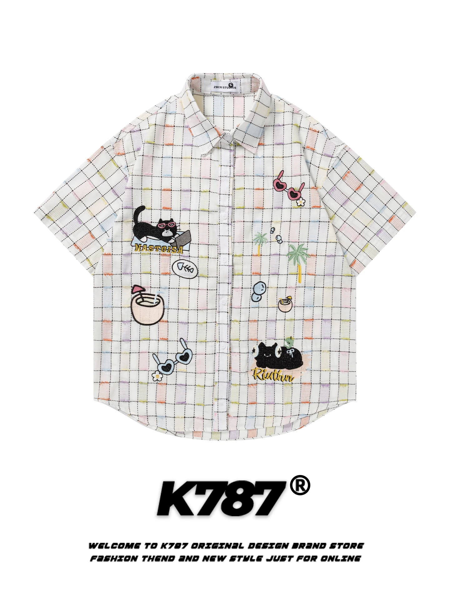 

K787 American Casual Dopane Embroidery ort Sve irt Women's Plaid Color Blo Spring Versatile Cotton Polyester ...