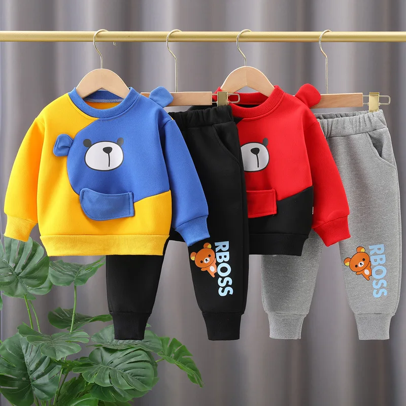 

Winter Kid Fleece Sportswear Set Boy Cartoon Sweatshirt Suit 0-6Y Young Child Clothes Girl Long Sleeve Tops Pant Matching Outfit