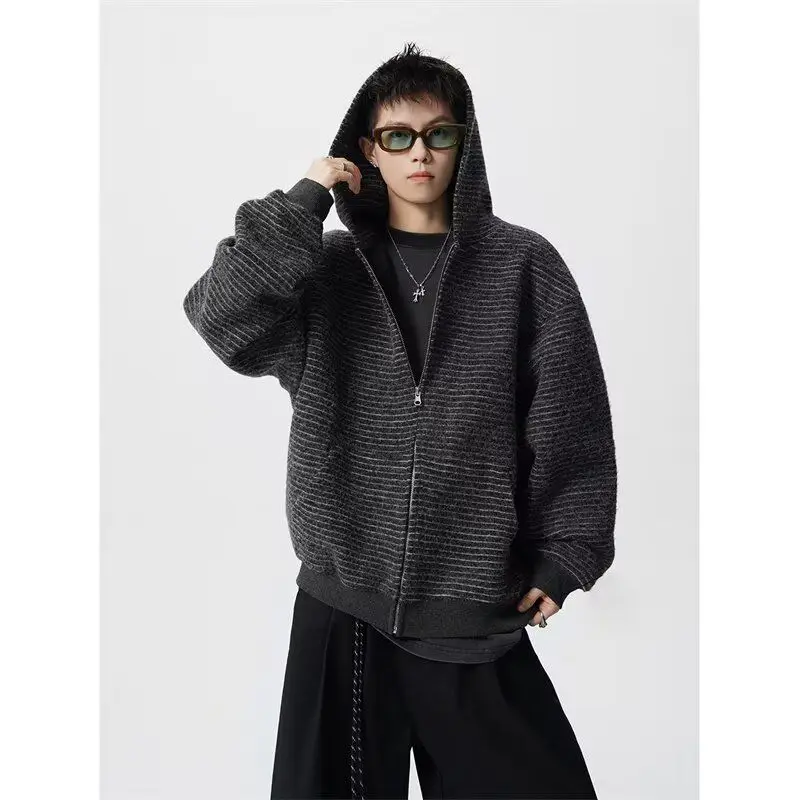 

American Retro Casual V-ne Knitted Sweater Men's Color Open Cardigan Soft Long Sve Winter Faion Outerwear