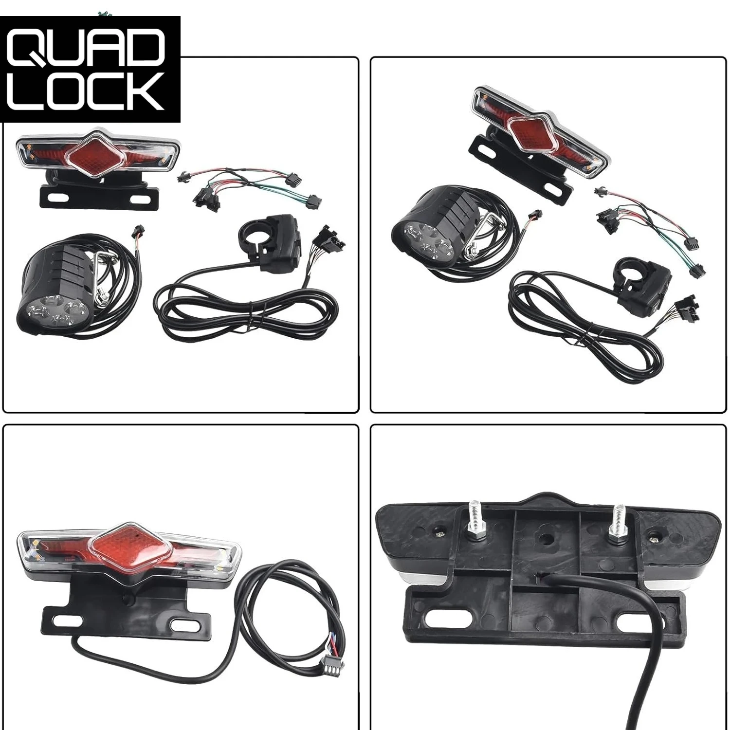 

QUAD LOCK E-Bike headlight taillight horn switch set for 36V 48V 52V 60V, QD168 headlight + C-50C taillight + DK336 switch