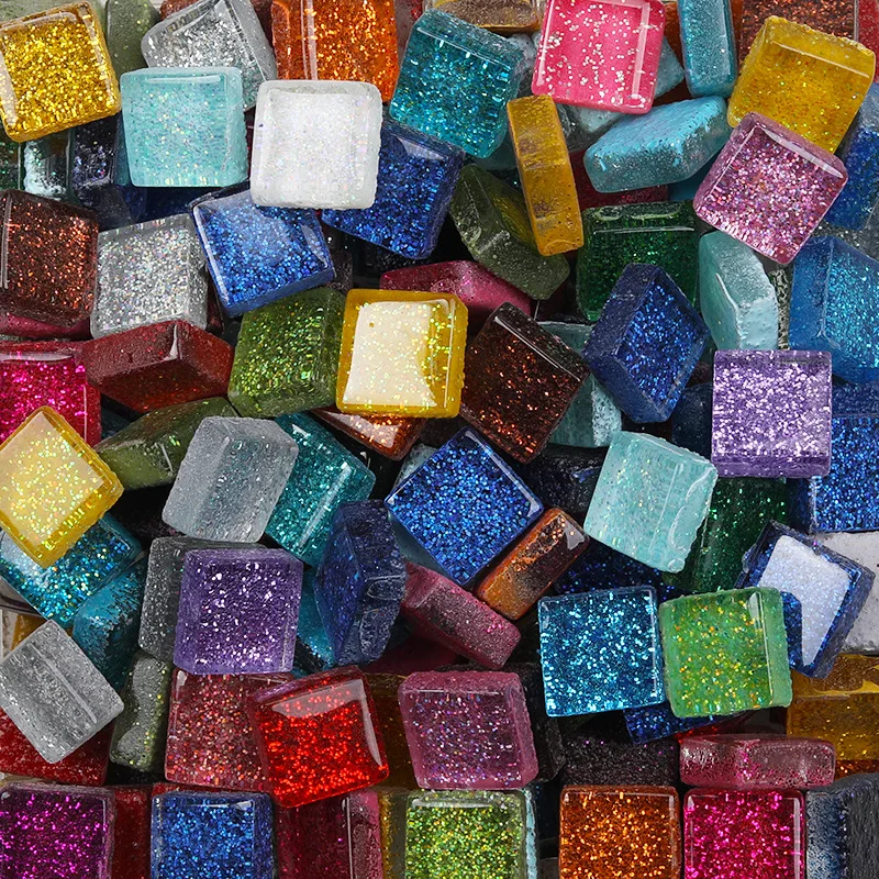 50PCS Diy Mix Color Glitter Glass Mosaic Stones Mosaic Tiles Glass Pebbles Crafts Material Puzzle For Diy Mosaic Making arte