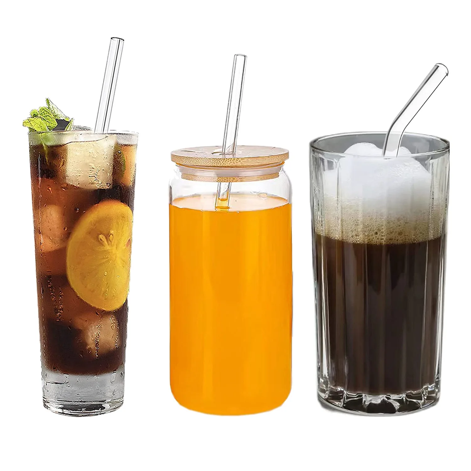 WSFS! 12PCS Reusable Clear Glass Straws Shatter Resistant Glass Drinking Straw 6 Straight and 6 Bent with 4 Cleaning Brushes