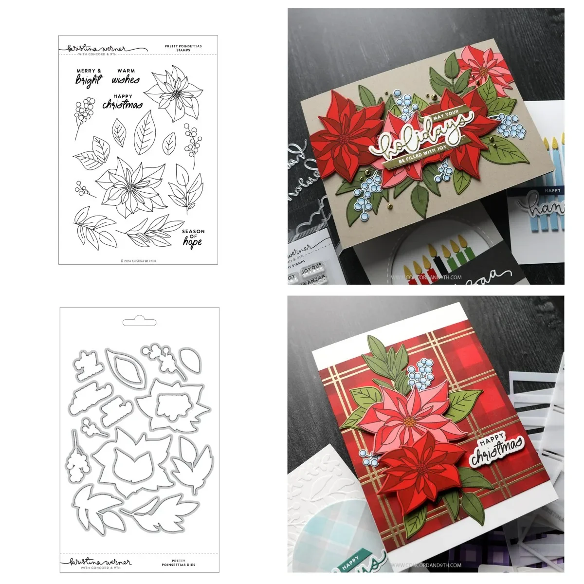 2024 New Christmas Poinsettias Leafage Clear Stamps Metal Cutting Dies DIY Scrapbook Make Gift Card Craft Template Decoration