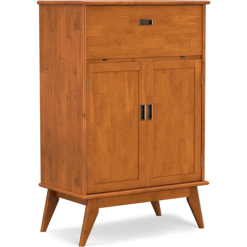 

Draper Solid Hardwood Mid Century Modern 32 inch Wide Bar Cabinet in Teak Brown for The Living Room