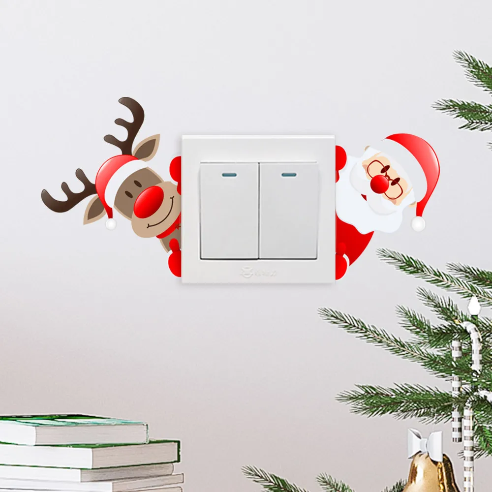 

Self Adhesive Christmas Switch Stickers Santa Claus Reindeer Wall Decoration