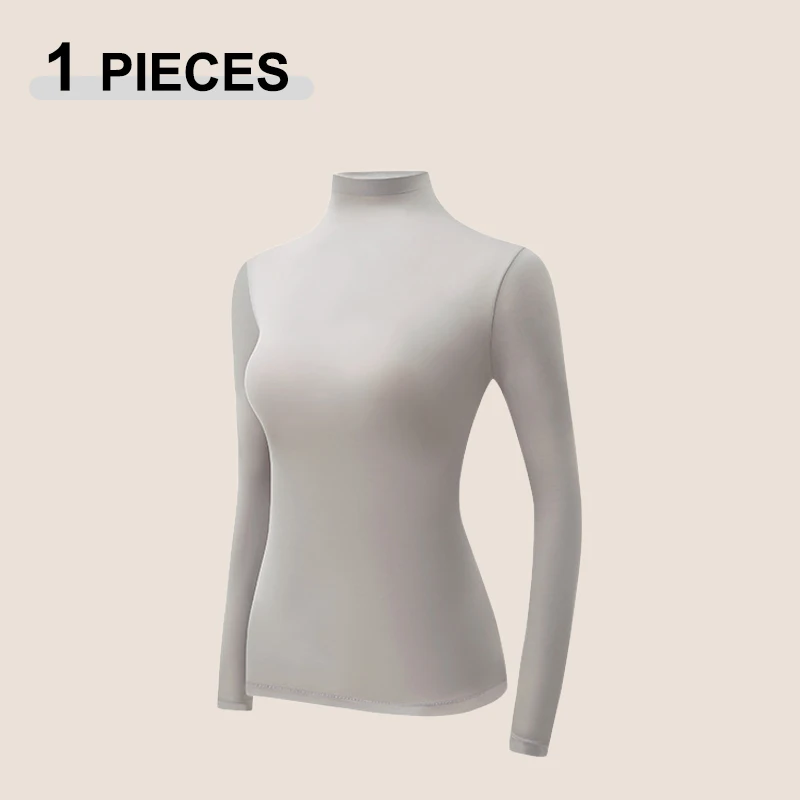 1/2 Pcs Women Winter Stacked Collar High Collar Beauty Skin Top High Elastic Long Sleeve Close-fitting Lock Warm Base Layer Sets