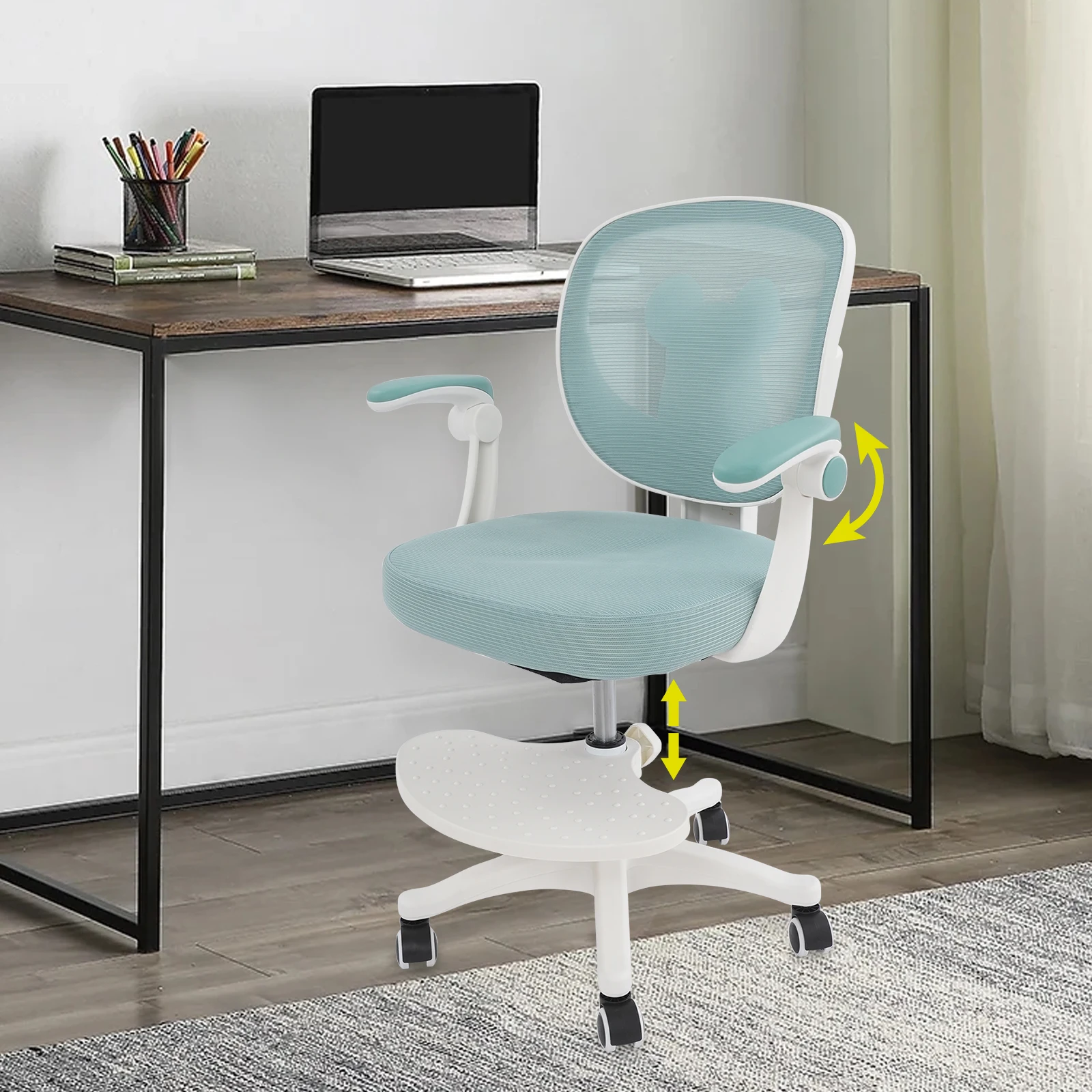 Höhenverstellbarer Kinderschreibtischstuhl, ergonomischer Schreibtischstuhl 90 °   Verstellbarer Griff, Universalräder für das Heimbüro