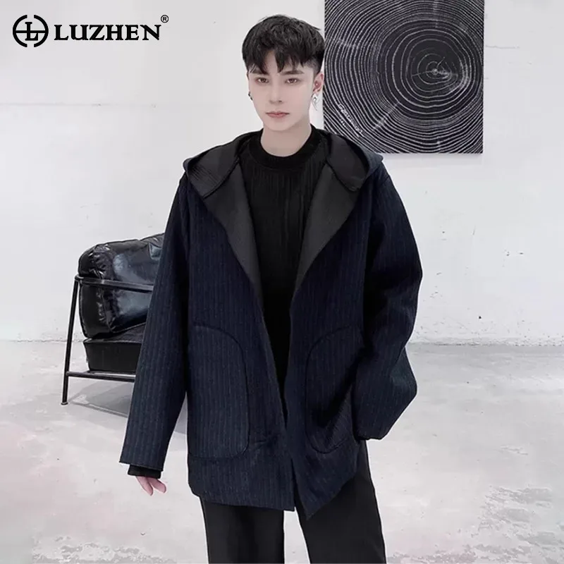 

LUZHEN модная полосатая повседневная куртка с большими карманами и принтом, мужская повседневная куртка с капюшоном, осень 2021, оригинальное красивое элегантное пальто JY4062