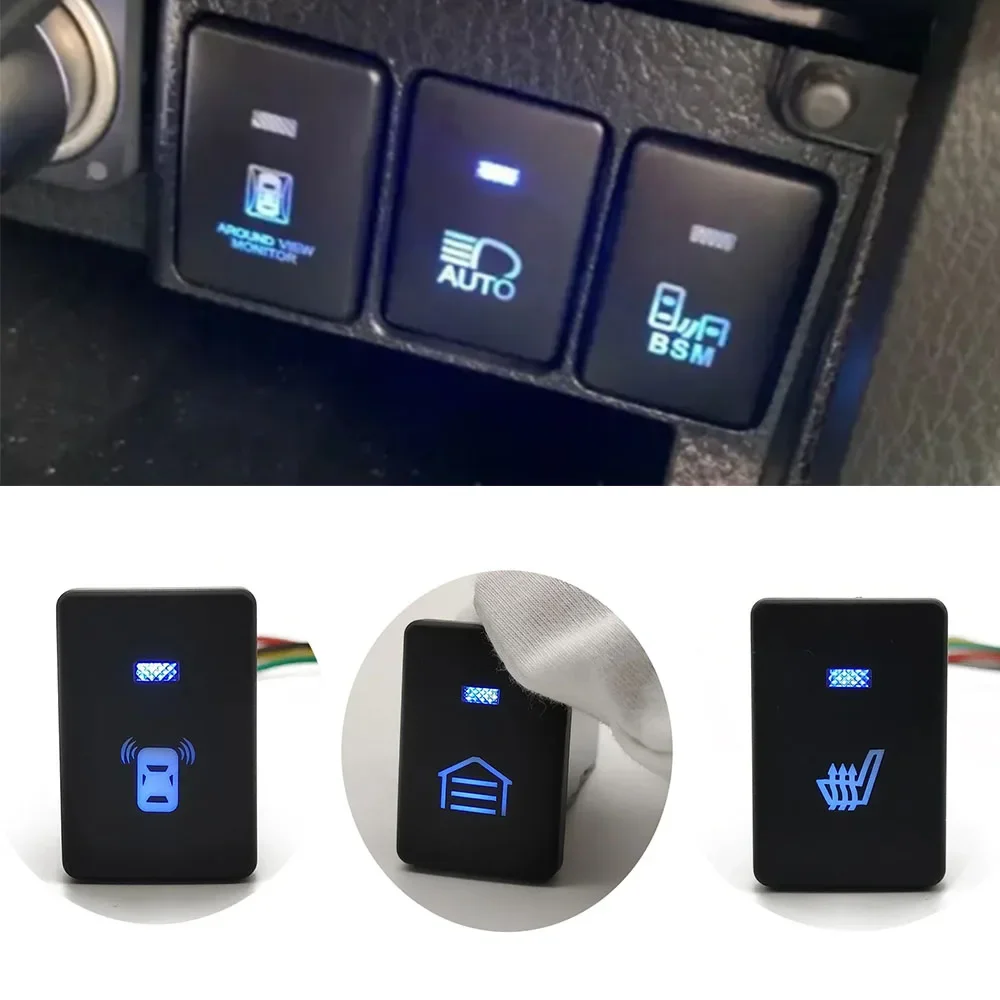 1PC 12V Blue LED DRL Light Seat Mirror Heated Push Switch Parking Button For Toyota Camry Prius Corolla PRADO RAV4 Accessories