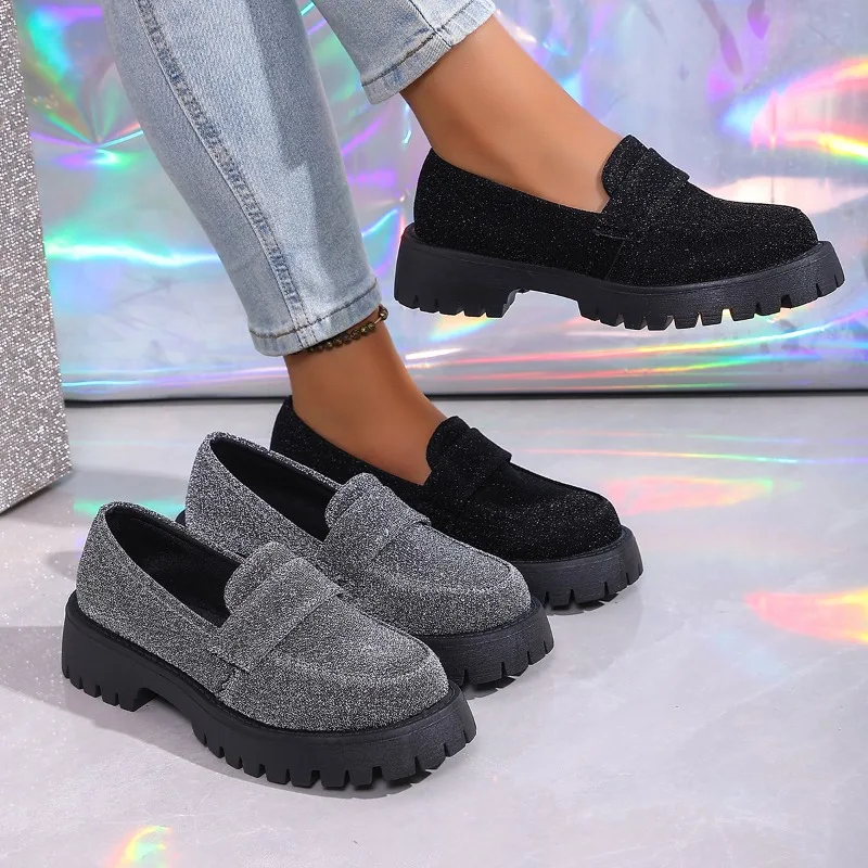 Moda venda quente casual tênis feminino sola grossa conforto mocassins primavera outono novo dedo do pé redondo sapatos femininos tênis feminino