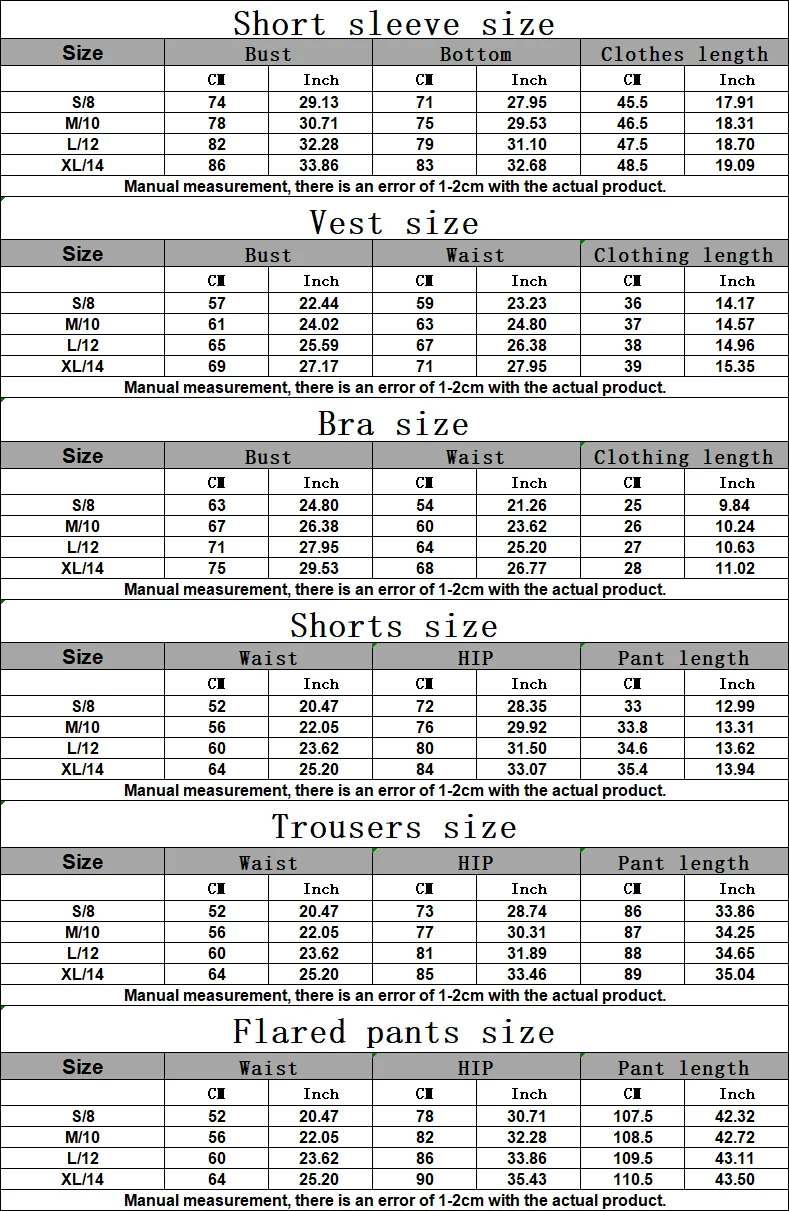Size chart and fit details
